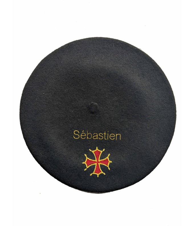 Béret croix occitane noir  personnalisé
