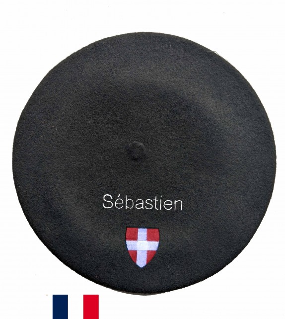 Béret savoyard noir fabriqué à Bayonne et personnalisé à...