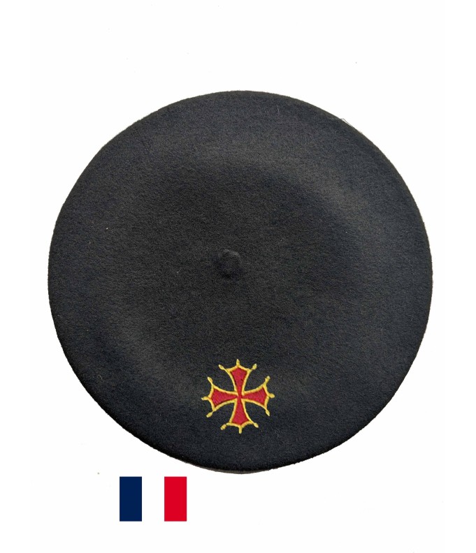 Béret Croix Occitanne noir fabriqué à Bayonne