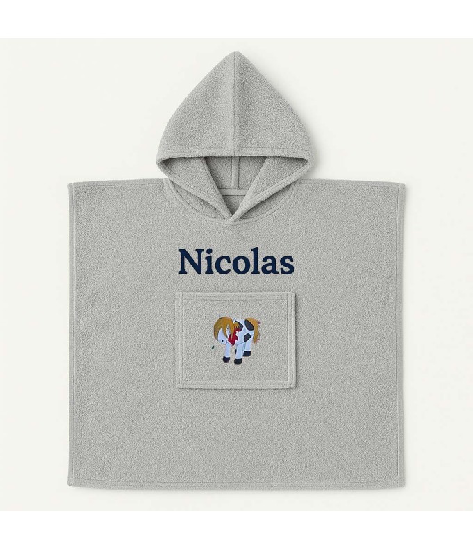 Poncho personnalisé avec motif cheval pottok