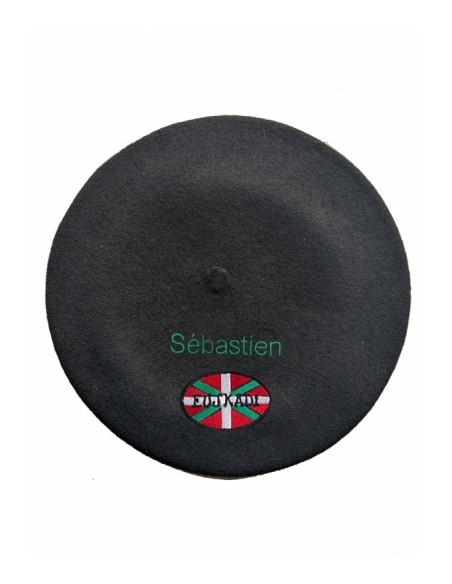 Béret Euskadi personnalisé noir brodé