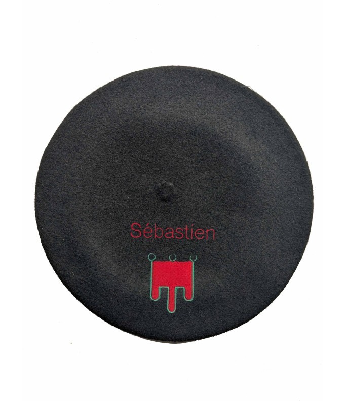 Béret auvergnat personnalisé noir brodé