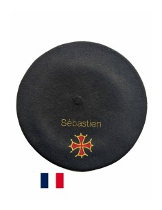 Béret croix occitane personnalisé noir – fabrication à...