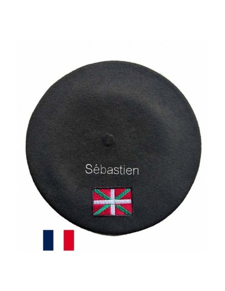 Béret Drapeau Basque personnalisé – fabrication à Bayonne, broderie à Ossès