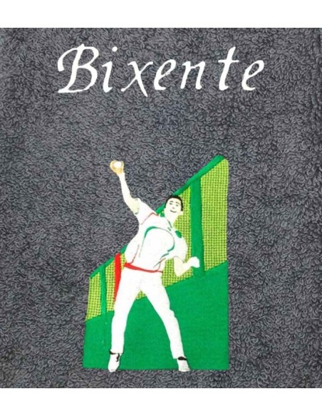 Drap de bain personnalisé prénom – motif Pelote Basque à Main Nue en trinquet brodé